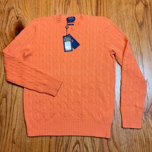 Polo Ralph Lauren Sweater Men's Medium Orange Cable Crewneck 100% Cashmere NWT